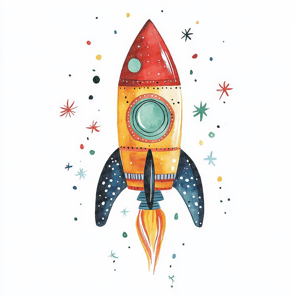 ロケット船のクリップアート、12個の水彩宇宙PNGクリップアートセット