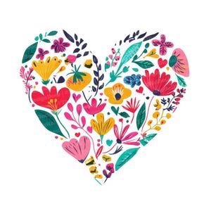Heart Floral Clipart Set, 12 Vibrant Nature Illustrations, Printable ...