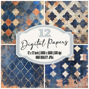 12 x mosaïques marocaines usées papier journal indésirable paquet de papier numérique motifs de carreaux vintage JPG de haute qualité texture en détresse téléchargement
