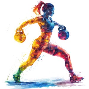 12x Kettlebell Fitness Clipart, Workout Fitness Woman, High Quality JPGs, Digital Download, Card Making, Digital Papers, Watercolor Clipart