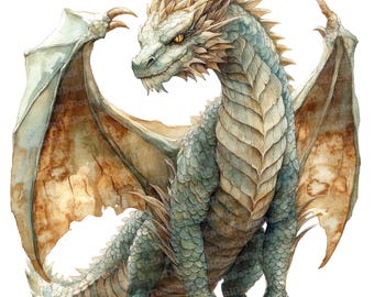 12 Medieval Dragon Clipart, Watercolor Fantasy Dragon Clipart, Printable Clipart,Paper Crafts, Wall Art, Digital Download, Junk Journals