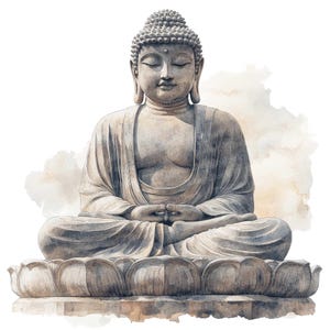 12 Estátua de Buda Clipart, Meditação Arte em Aquarela, Clipart para Imprimir, JPG de Alta Qualidade, Download Digital, Artesanato em Papel, Diário de Lixo