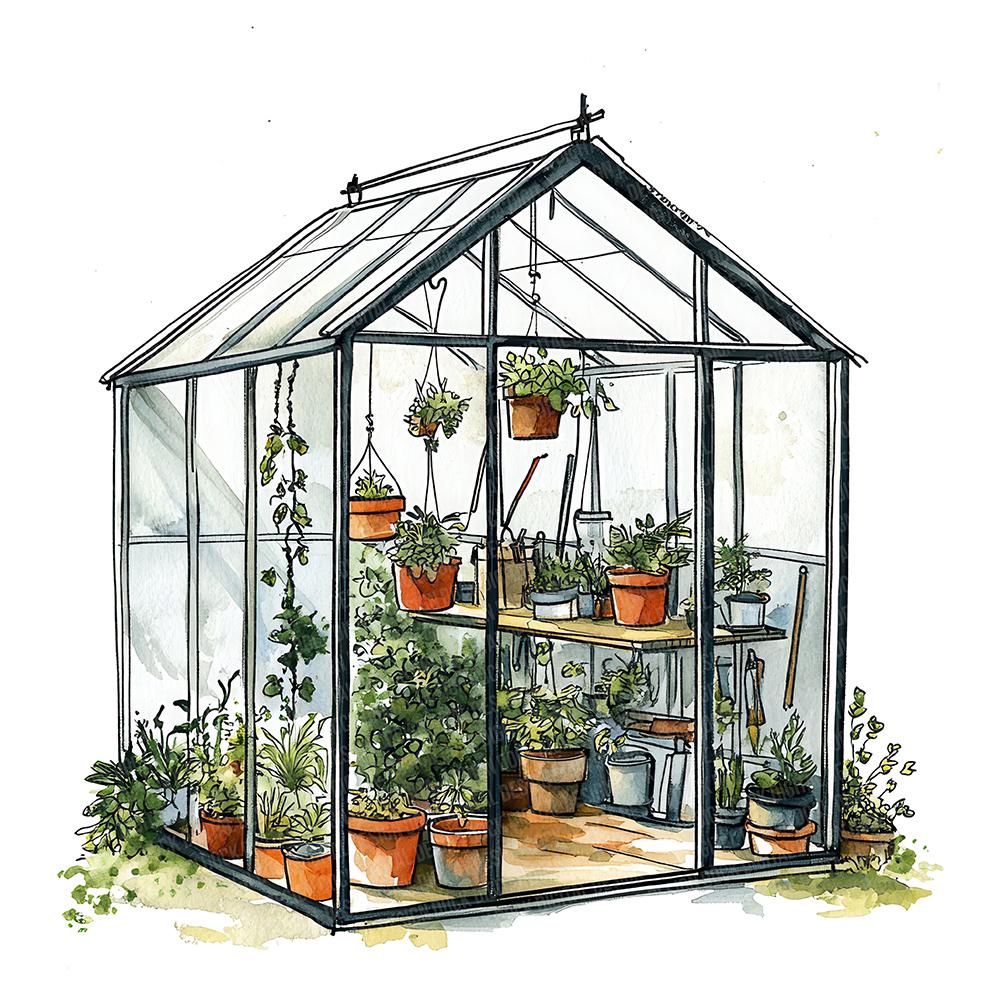 Mini Greenhouse PNG Clip Art, 12x Greenhouse Interior Clipart PNG Set, Printable Watercolor Clip Art, Digital Download, Junk Journal Bundle