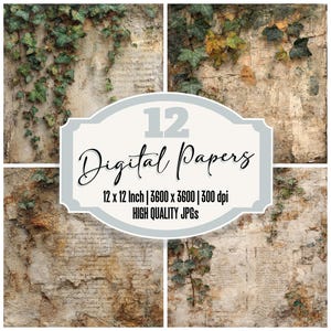 12 x Academia Ivy Junk Journal Paper Pack de papier numérique Note d'encre latine Texture JPG de haute qualité Papier pour scrapbooking Téléchargement numérique