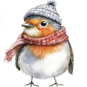 Chapéu de Robin em PNG Clipart, 12x Conjunto de Clip Art PNG de Pássaro de Inverno, Ilustração de Robin de Natal, Arte de Vida Selvagem para Imprimir, Download Digital, Scrapbooking