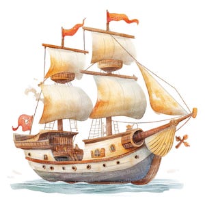 Clip Art di nave pirata, set di 12 clipart di barche pirata ad acquerello, clip art stampabile ad acquerello, lavoretti di carta, download digitale, bundle di album