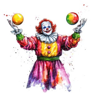 Imágenes prediseñadas de payaso malabarista, 12 imágenes prediseñadas de payaso de circo, imágenes prediseñadas de acuarela imprimibles, manualidades de papel, descarga digital PNG