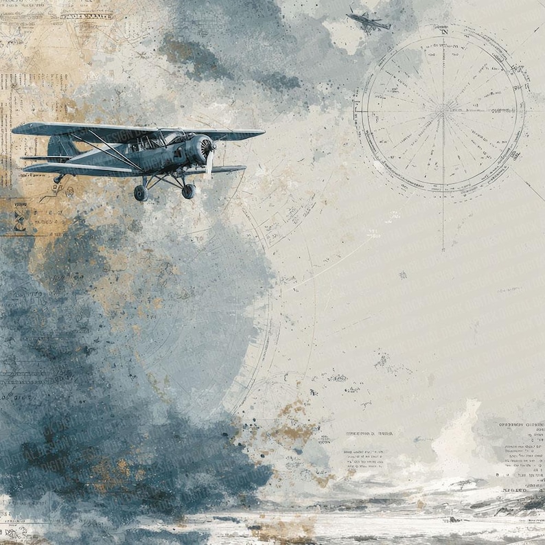 12x Airplane Junk Journal Paper Vintage Aviation Digital Paper Pack ...