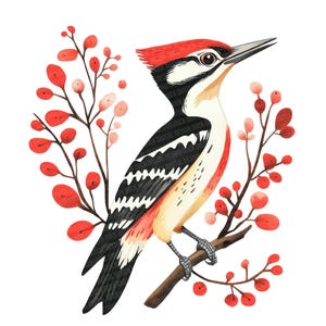 Picchio PNG Clipart, 12x Set di Clip Art di uccelli del bosco, Clip Art di acquerelli stampabili, Artigianato di carta, Download digitale, Pacchetto di diario spazzatura