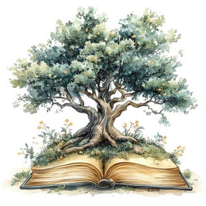 Clipart PNG di albero di libri, set di clipart di 12x albero di lettura, clipart di acquerello stampabile, download digitale, artigianato di carta, uso di diario spazzatura