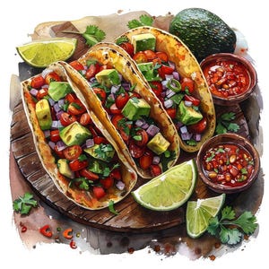 Taco PNG Clipart, 12x Mexican Food Clip Art Set, Printable Watercolor Taco Clipart, Transparent PNG, Digital Download, Fiesta Party Decor image 9