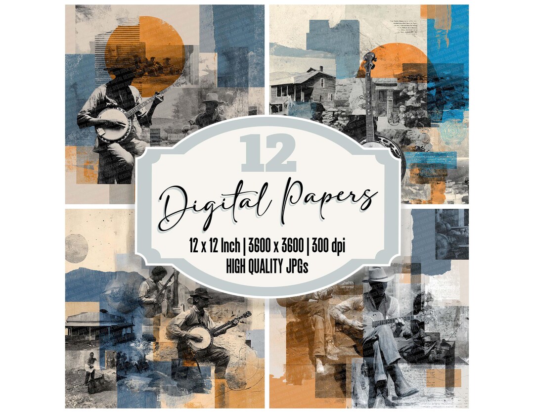 Bluegrass Folk Digital Paper Pack 12x String Band Junk Journal Pages ...
