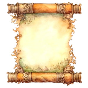 12x Medieval Scroll Clipart, Ornate Paper Clipart, Printable Watercolor