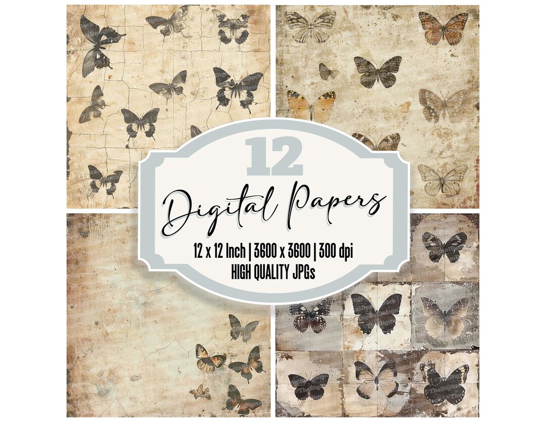 Butterfly Junk Journal Paper Pack, 12x Distressed Digital Paper ...