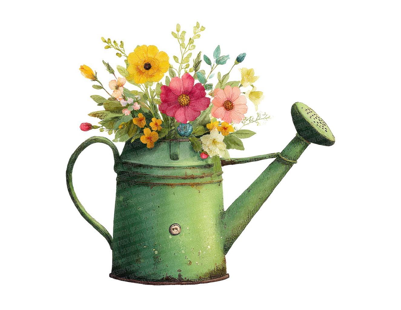 Watering Can With Flowers PNG Clipart, 12x Floral Garden Clip Art Set ...