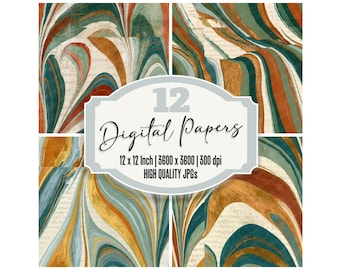 12x Seamless Paper Marbling Junk Journal Paper Adobe Sage Distressed Texture Scrapbook Paper Digital Download Junk Journal Cut Outs