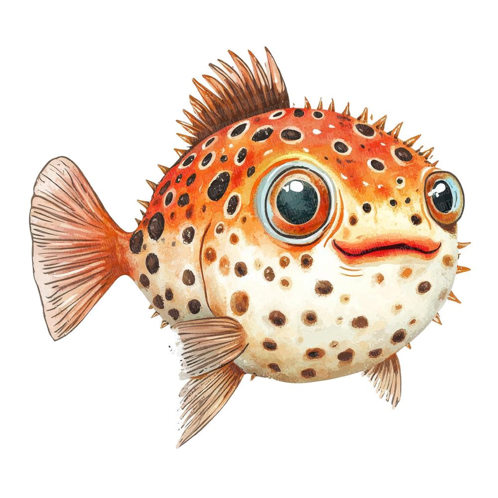 Pufferfish PNG Clipart, 12x Watercolor Fish Illustration Set, Ocean ...