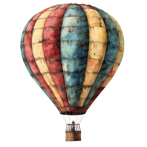 Globo aerostático PNG Clipart, 12x Conjunto de imágenes prediseñadas de globos vintage, Ilustración de acuarela imprimible, Descarga digital, Manualidades con papel, Scrapbooking