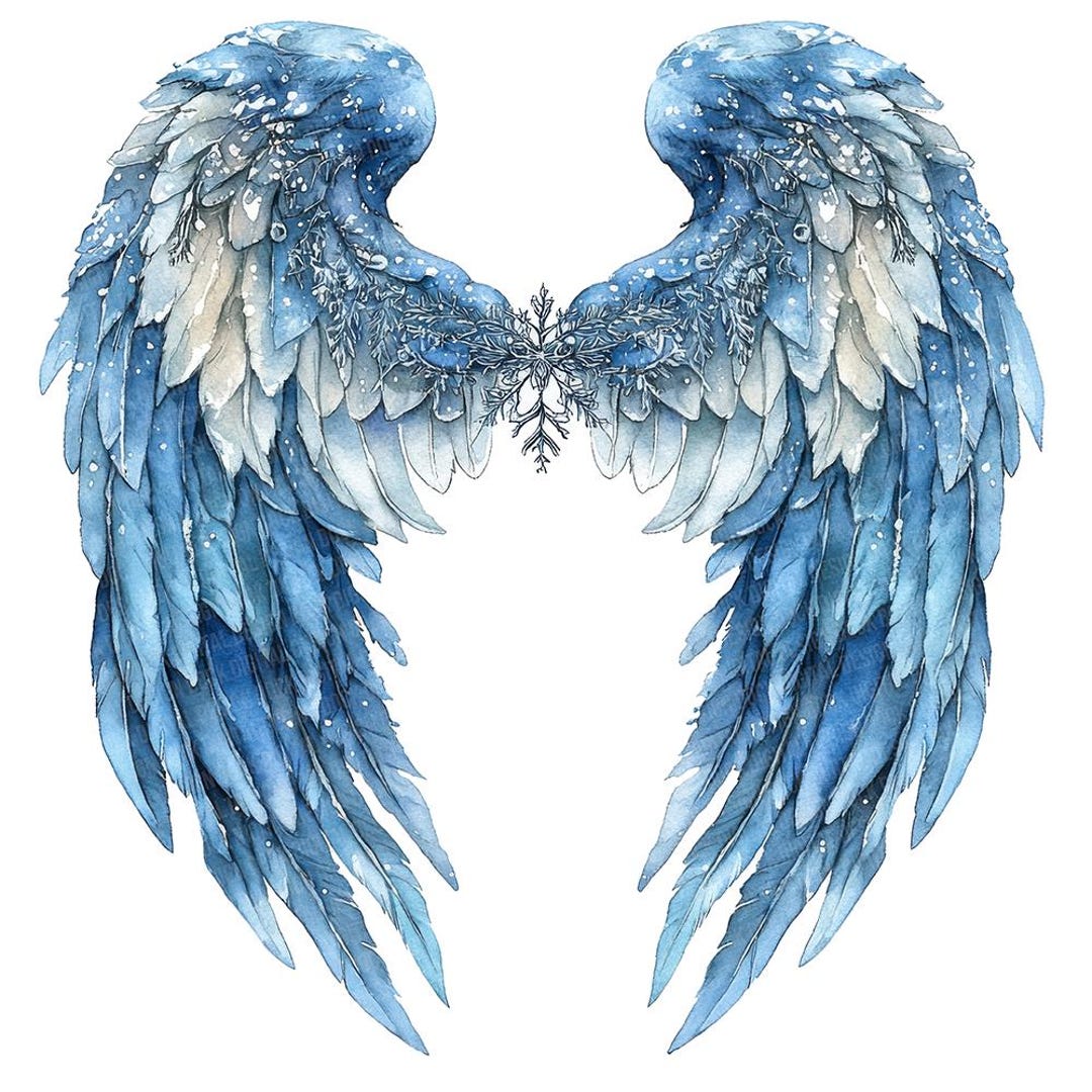 12x Frosted Angel Wings PNG Clipart, Winter Watercolor Wings Clip