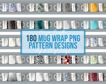 180x Pattern PNG Mug Wraps for 11oz 15oz Sublimation Mug Bulk Bundle Mug Wrap Downloads PNG Floral Design Digital Mega Glitter Custom Design