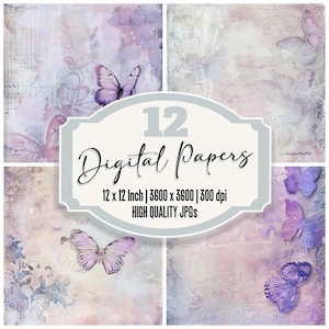 12x Butterfly Dream Junk Journal Paper, Pastel Floral Digital Paper Pack, Distressed Boho Background, High Quality JPGs, Scrapbook Paper