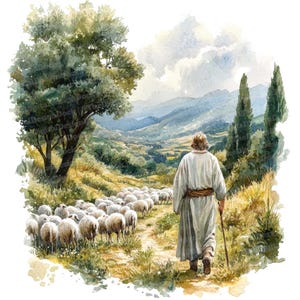 12 cliparts aquarelle berger et mouton, art de la scène pastorale, clipart imprimable, haute qualité JPG, téléchargement numérique, travaux manuels en papier, scène biblique
