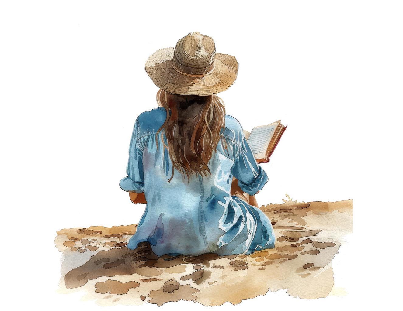 Beach Reading PNG Clipart, 12x Woman Reading on Beach Art Set ...