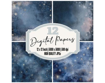 12 Starry Sky Digital Paper Pack Christmas Junk Journal Paper Celestial Backgrounds Scrapbook Paper Decorative Papers Digital Download