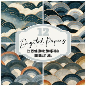 12x Risograph Wave Crests Junk Journal Paper Graphite Cream Digital Paper Pack Distressed Texture Scrapbook Paper Background Ephemera JPGs