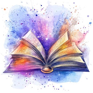 Magic Book PNG-clipart, 12 x aquarel open boekillustraties, afdrukbare illustratiesset, digitale download, papierkunst, bundel met ongewenste dagboeken