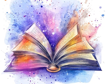 Imágenes prediseñadas PNG de Libro Mágico, 12 ilustraciones de libro abierto en acuarela, conjunto de imágenes prediseñadas imprimibles, descarga digital, manualidades en papel, paquete para diario creativo.