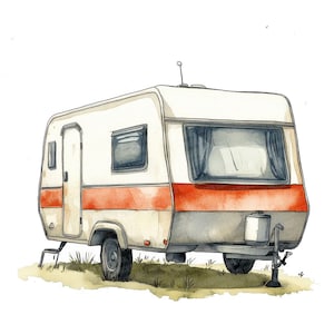 Camper Trailer PNG Clipart, 12x Vintage RV Clip Art Set, Printable Watercolor Clip Art, Digital Download, Paper Crafts, Junk Journal Use