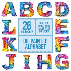 26 x olieverf alfabet vormen letters gevormd ABC clipart JPG digitale illustraties bundel downloads jpeg-bestand t-shirt ontwerpen commercieel gebruik