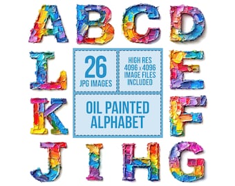 26x Oil Paint Alphabet Shapes Letters Shaped ABC Clipart JPG Digital Clip Art Bundle Downloads jpeg File t-shirt Designs Commercial Use