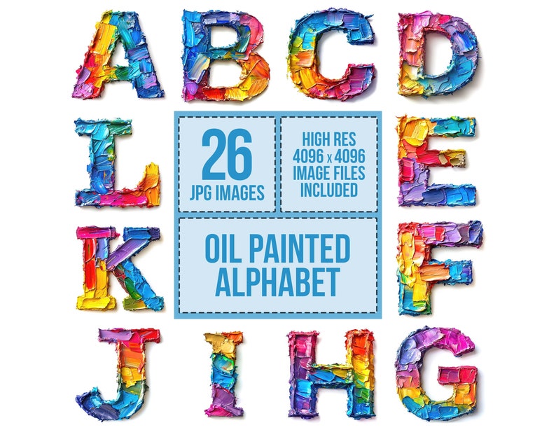 26x Oil Paint Alphabet Shapes Letters Shaped ABC Clipart JPG Digital ...