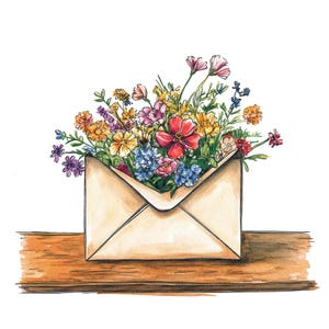 12x Envelope with Flowers PNG Clipart, Watercolor Floral Mail Clip Art Set, Digital Download, Printable Art for Crafts and Journals