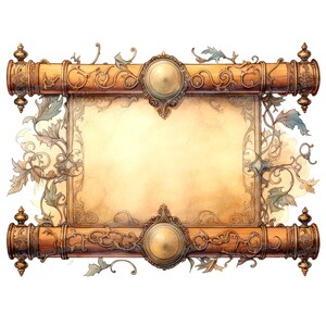 12x Medieval Scroll Clipart, Ornate Paper Clipart, Printable Watercolor