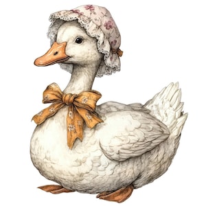 Bonnet Goose PNG Clip Art, 12x Vintage Goose With Bow Clipart Set ...
