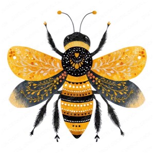 12x Bee PNG Clipart, Folk Art Bee Clip Art Set, Printable Watercolor Insect Clip Art, Paper Crafts, JPG Digital Download, Transparent PNG