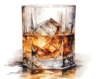 12x Whiskey Glasses Clipart, Bourbon Glass JPG Clipart, Printable Watercolor Clipart, Wall Art, Paper Crafts,Digital Download,Junk Journals