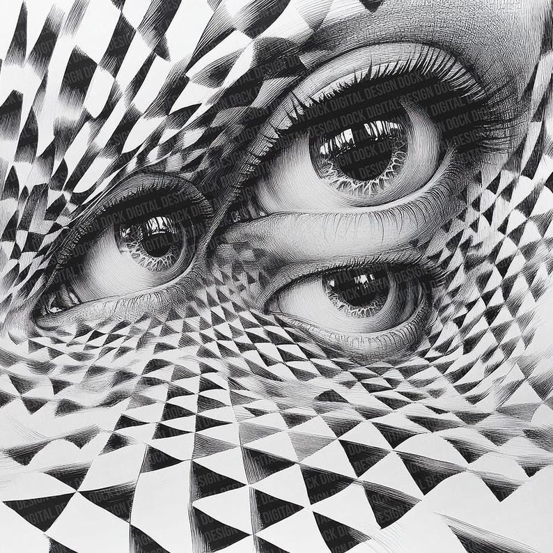 Overlapping Eye Pattern 12x Floating Eye Junk Journal Paper Surreal Grid Digital Paper Pack ...