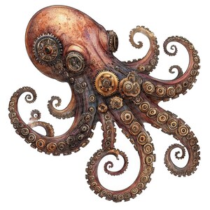 Steampunk Octopus PNG-clipart, 12 x mechanische Kraken-illustraties, afdrukbare aquarel koppotigen illustratie, Paper Crafts, digitale download afbeelding 7