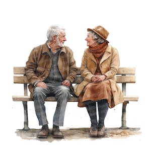 12 imágenes prediseñadas de parejas de ancianos, acuarela de personas mayores enamoradas, imágenes prediseñadas de acuarela imprimibles, manualidades de papel, arte mural, descarga digital, revistas basura