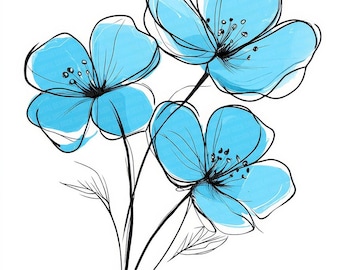 Blue Flower PNG Clip Art, 12x Cyan Abstract Floral Clipart Set, Printable Watercolor Clip Art, Paper Crafts, Digital Download, Junk Journal