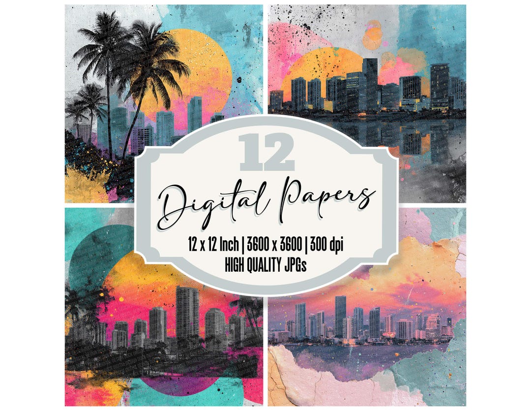 Paper Miami 12x Miami Night Junk Journal Paper City Collage Digital Paper Pack ...