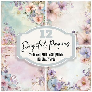 12x aquarel bloemblaadjes ongewenste dagboek papier pastel bloemen digitale papier pack hoge kwaliteit jpgs scrapbook papier afdrukbare achtergronden