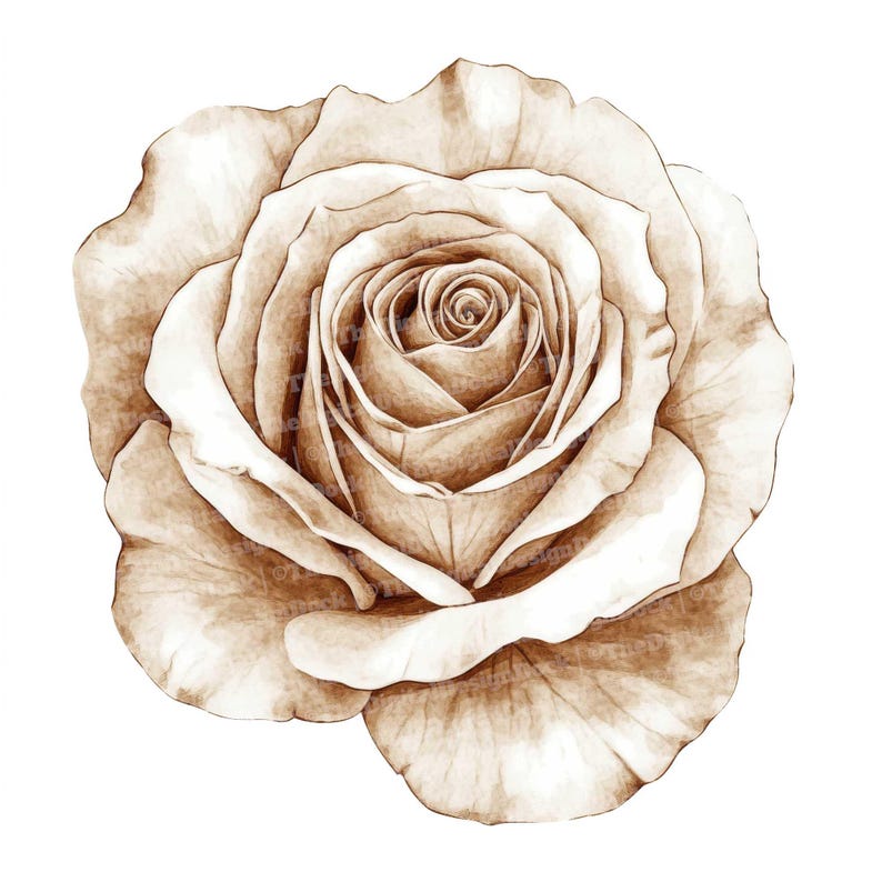 Vintage Rose Clip Art, 12x Watercolor Sepia Single Rose Clipart Set