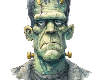 Frankenstein Clipart, 12 High Quality PNG/JPG, Watercolor Monster Clip Art, Digital Download, Paper Crafts, Transparent Background PNG