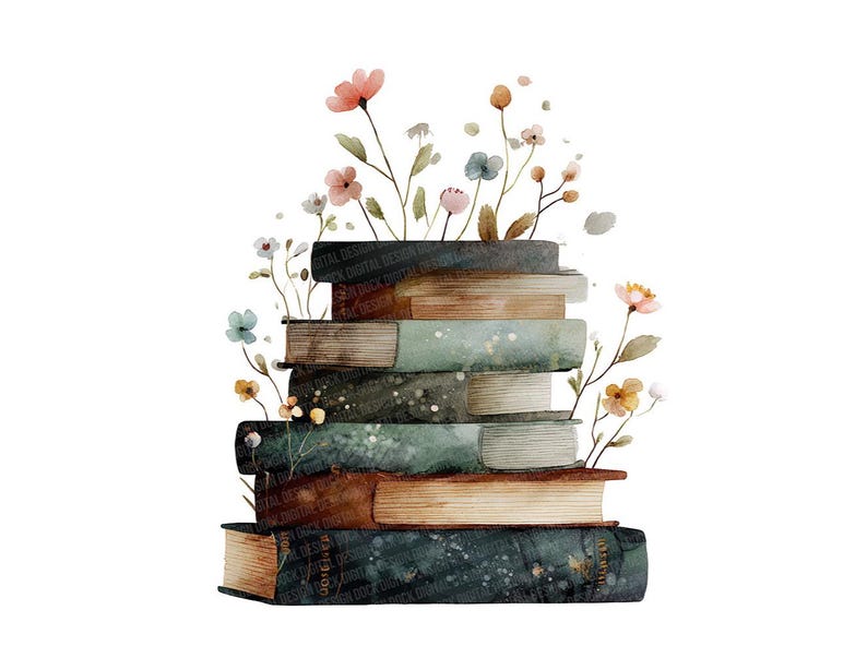 Floral Books PNG Clip Art, 12x Vintage Book Stack Clipart Set ...