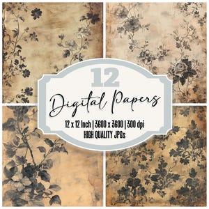 12x barok bloemenverval ongewenste dagboekpapier vintage digitaal papier pack verontruste botanische achtergronden hoge kwaliteit jpg's plakboekpapier